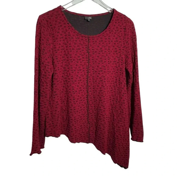 LISA BAYNE size Medium black red lagenlook tunic top asymmetric Hemline - Picture 1 of 6